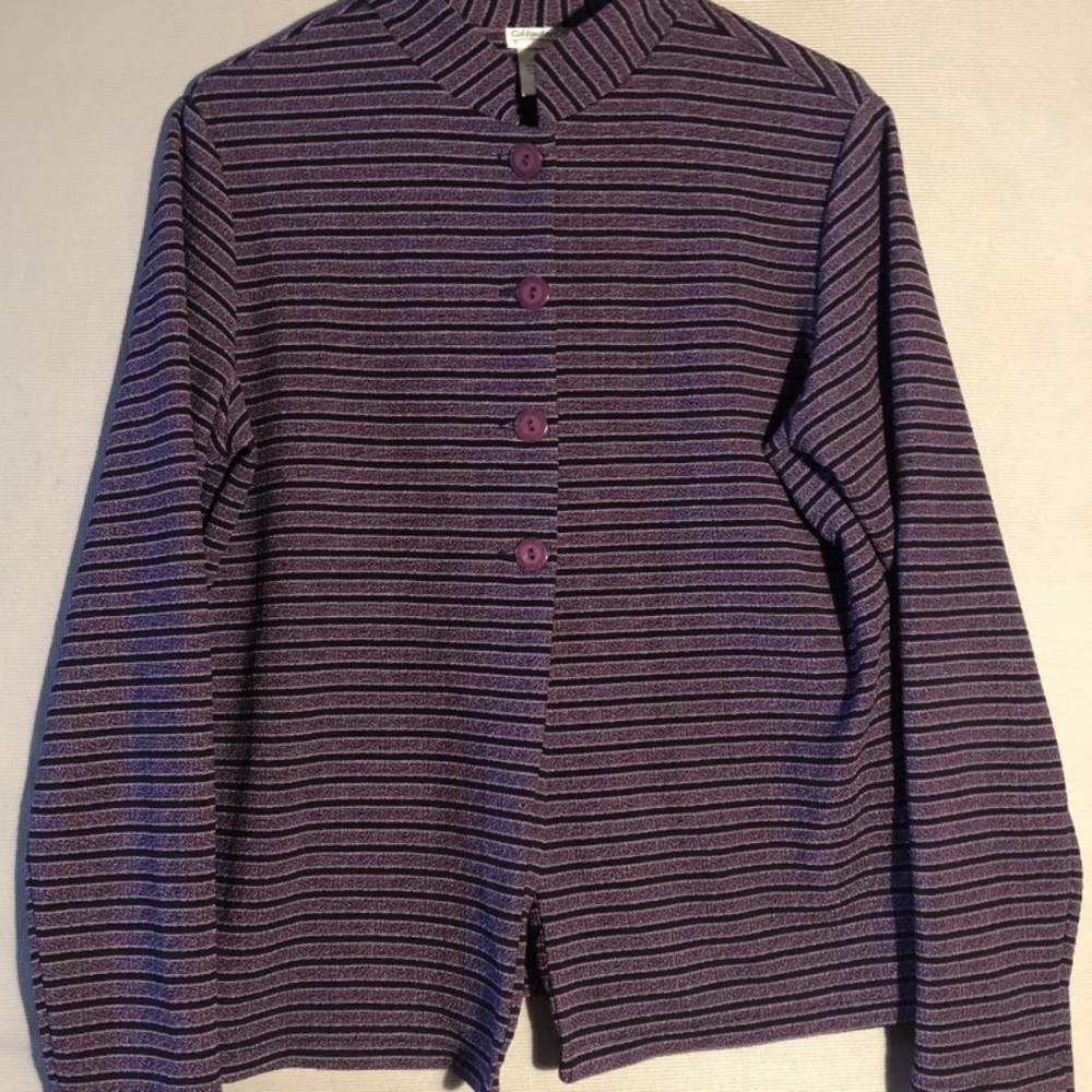 Vtg Coldwater Creek Womens L Purple Striped Lightweight Jacket Stretch 4 Buttons